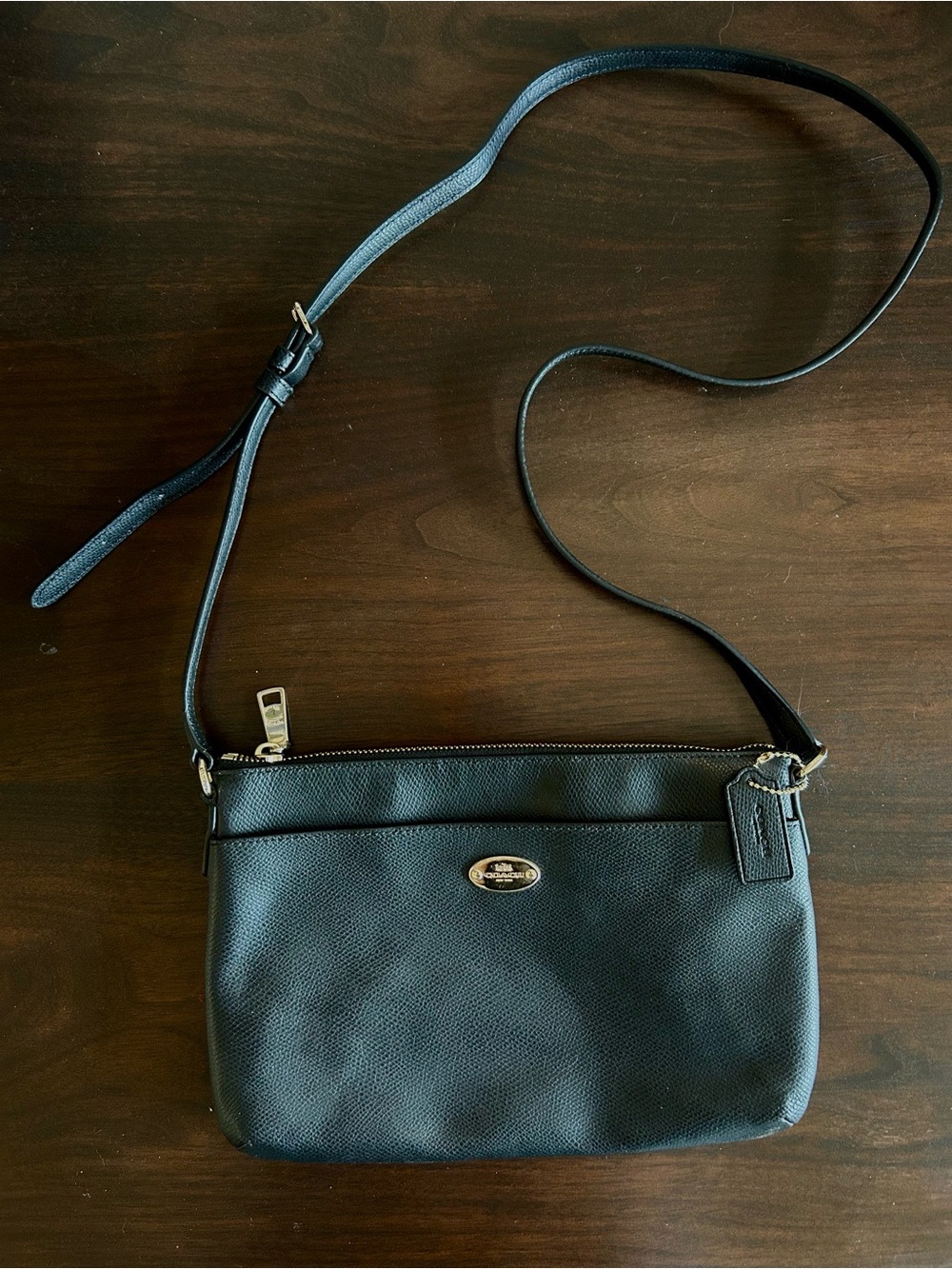 Coach Black Pebbled Leather Crossbody with Gold Hardware